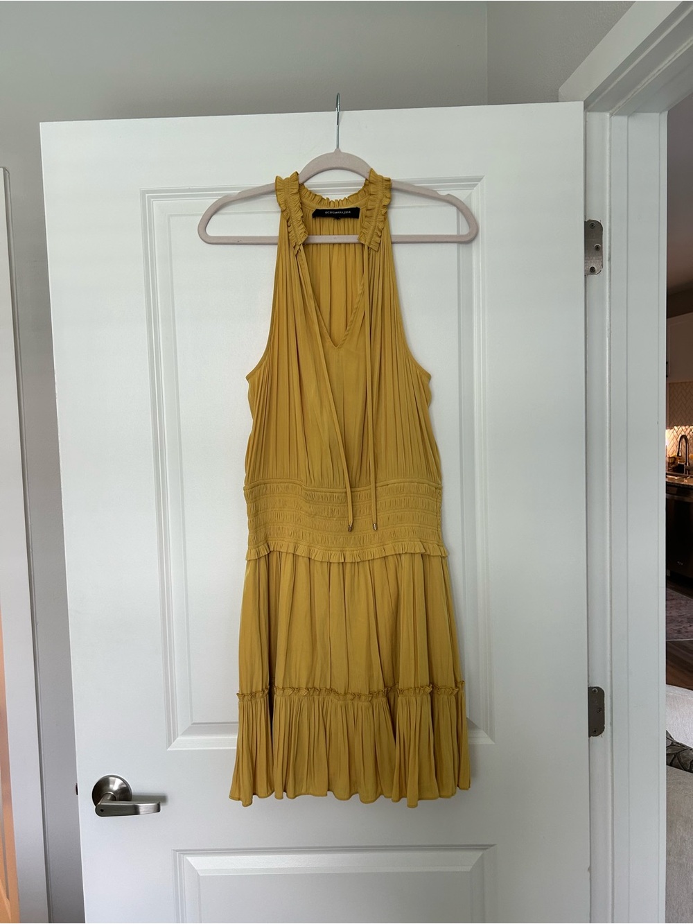 BCBGMaxAzria Mustard Halter Tiered Summer Dress